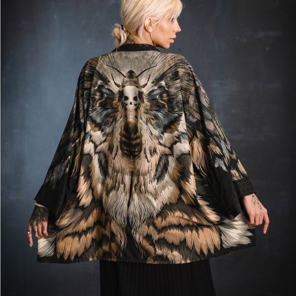 MalekinWear SHINOGA Death's Head Hawk Moth art kimono robe short spirit kaftan